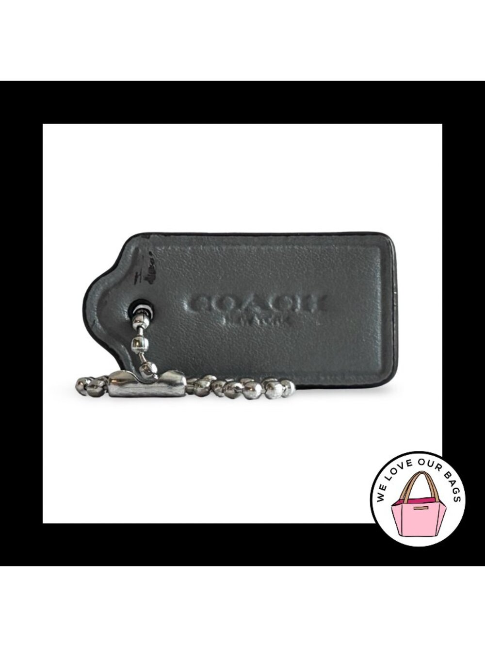 COACH HANG TAG 1.5" Gray Grey Leather Bag Charm Keychain Fob New York Small